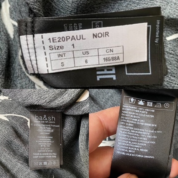 Ba&sh Paule Floral Maxi Dress Black White V-Neck 3/4 Sleeve Women’s Small - Picture 15 of 16